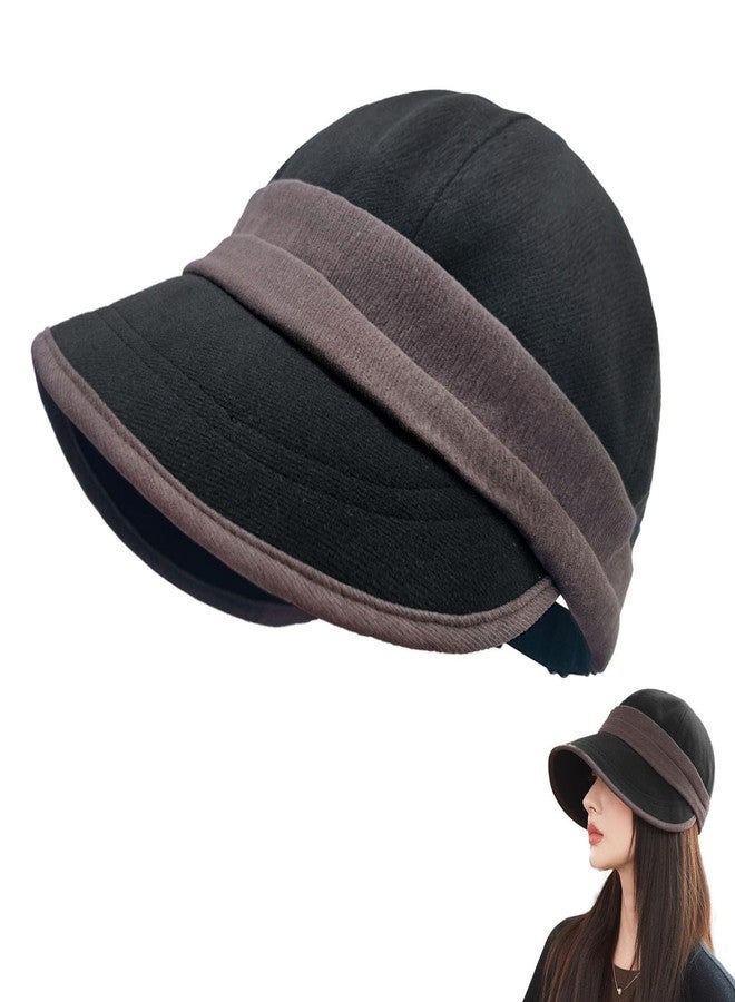 huablo Sun Hat for Women, Ponytail Sun Hats for Women, Wool Casual Hats Wide Brim,Felt Hat Packable Adjustable Cap Unisex Black - Image 1